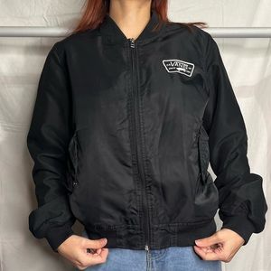 Vans Off The Wall Black, Orange Lined Bomber Jacket Large Women Full Zip